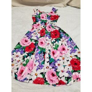 Vintage Walden Classics White Multicolored Floral Dress Small 10 Retro Grandma